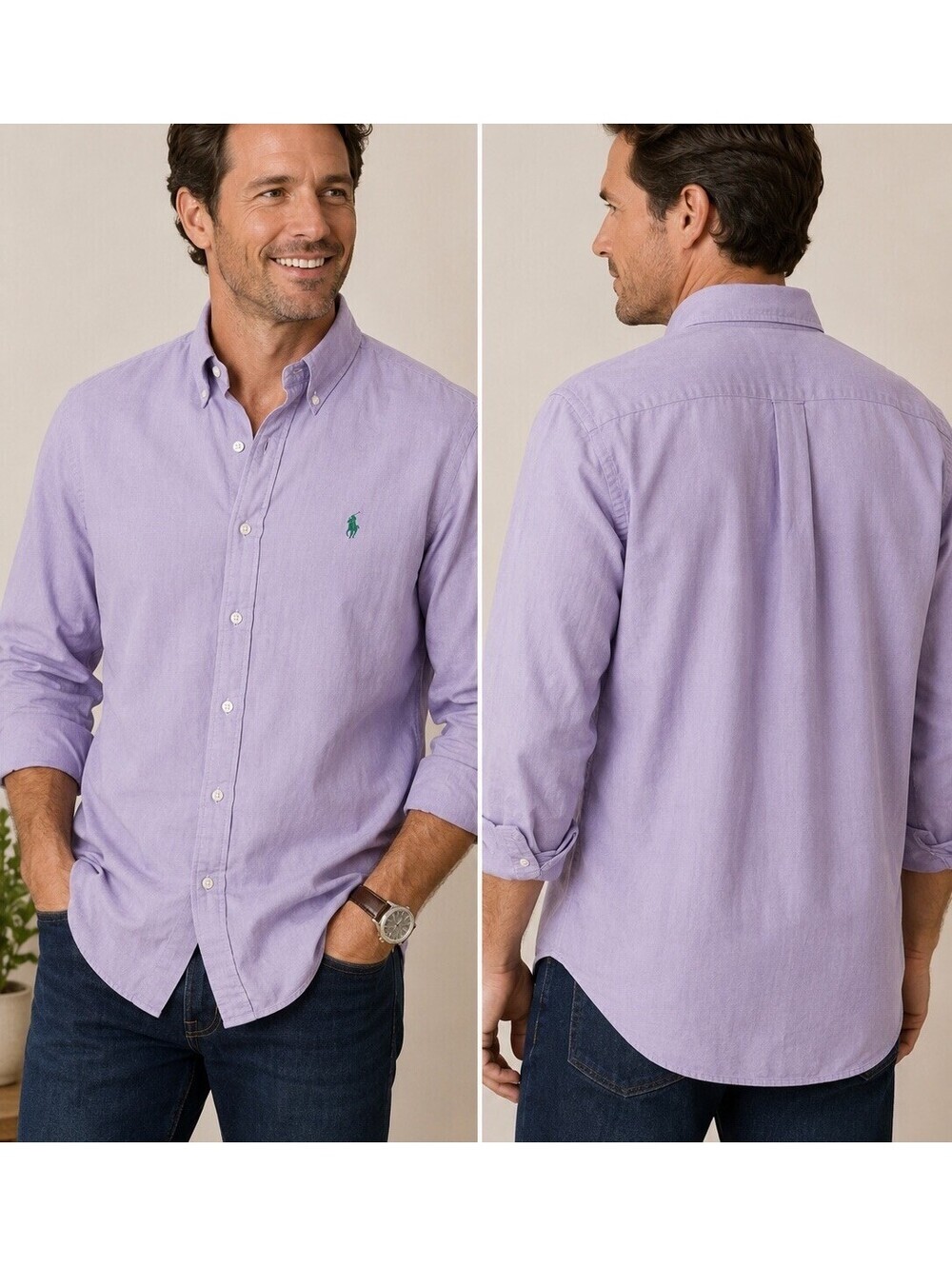 Ralph Lauren Purple Button Down Shirt Mens Large Cotton Pony Logo Preppy Classic